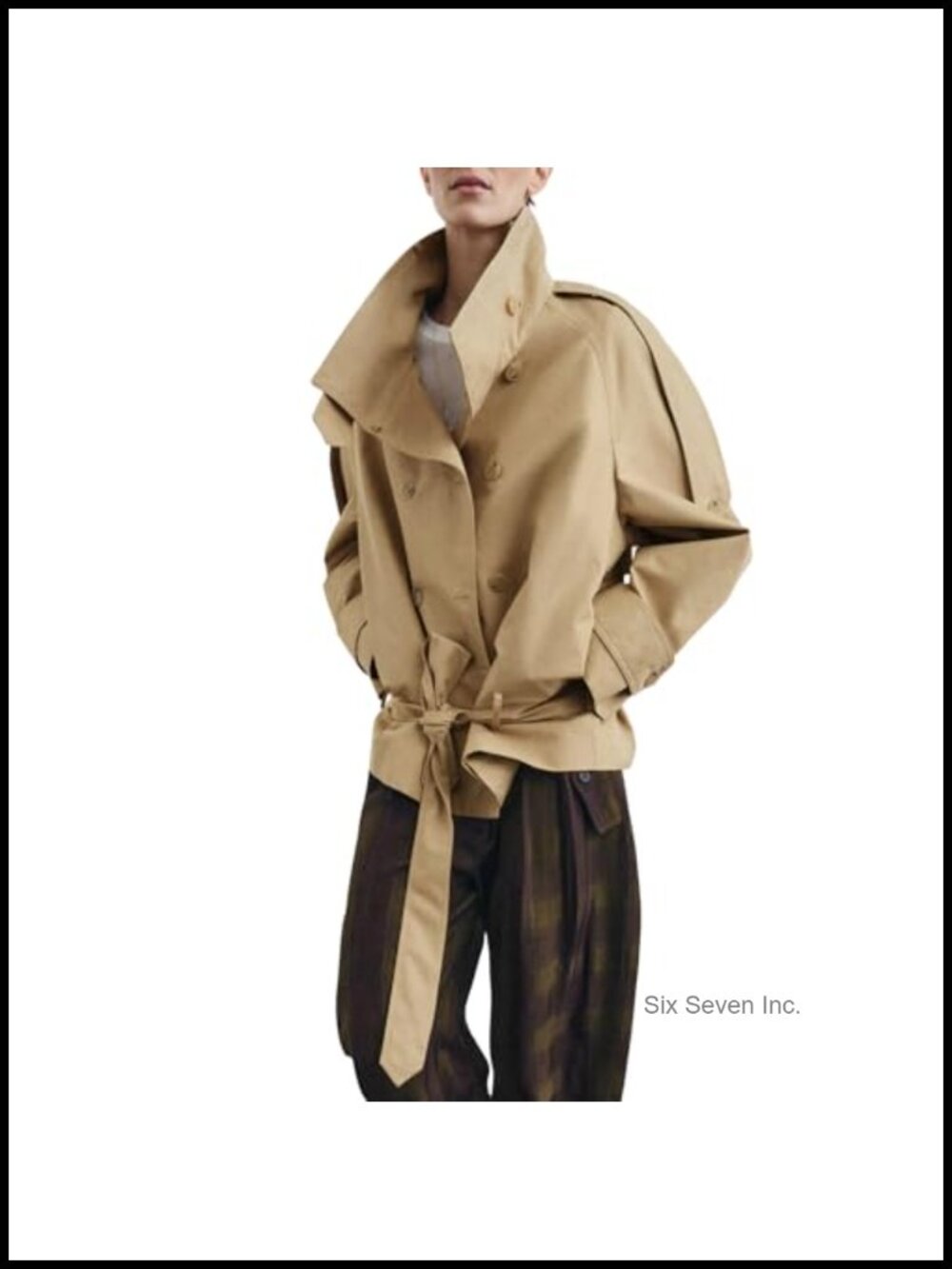 Cropped Trench Coat Women Funnel Neck Double Breasted Belted Fall Spring
